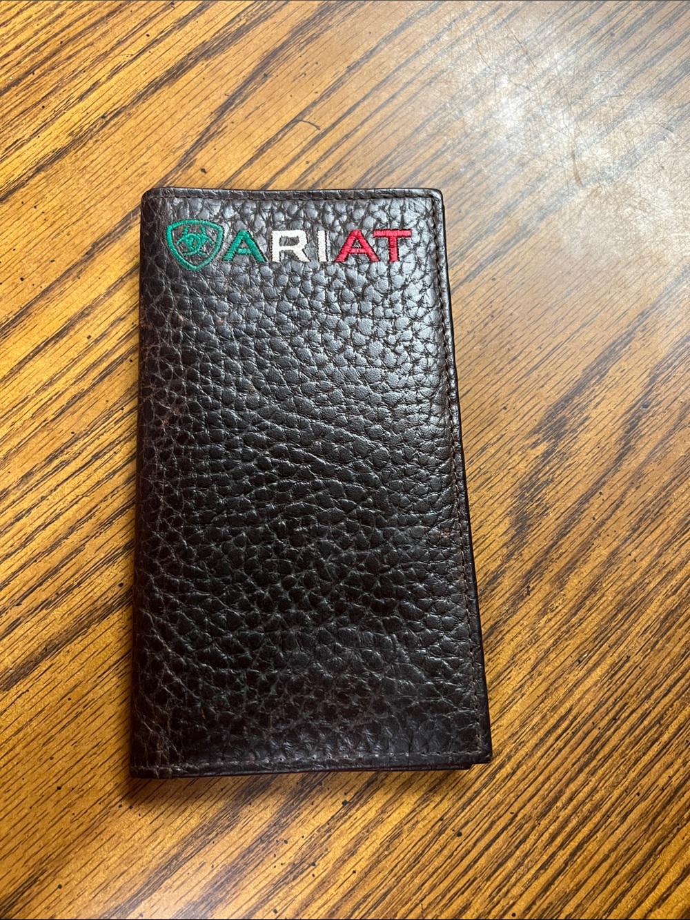 Ariat Dark Brown Leather Rodeo Wallet with Tri-Color Logo